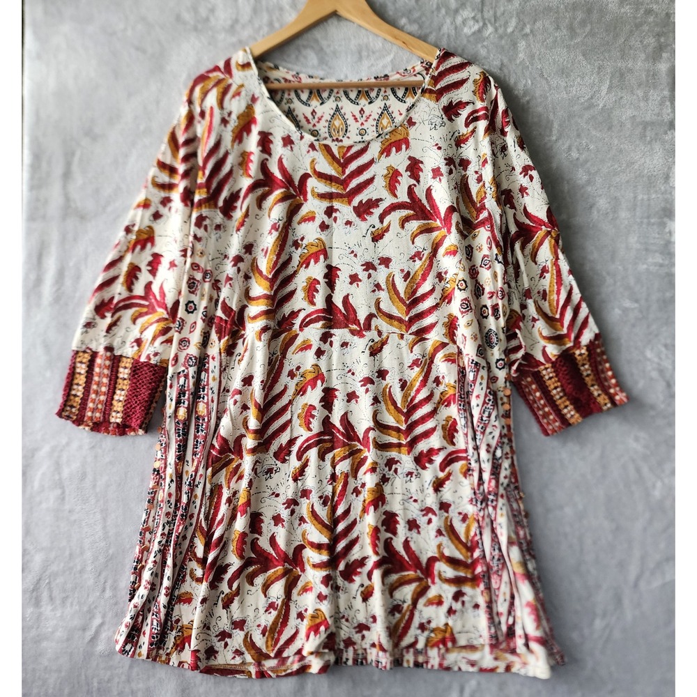 Soft Surroundings Tunic Top Womens Size 2X Linen Blend Crochet Trim Sugar Maple